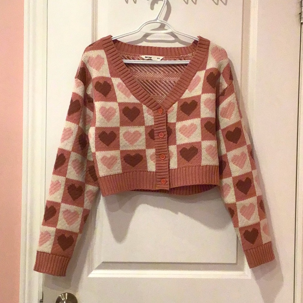 Pink heart valentine cardigan